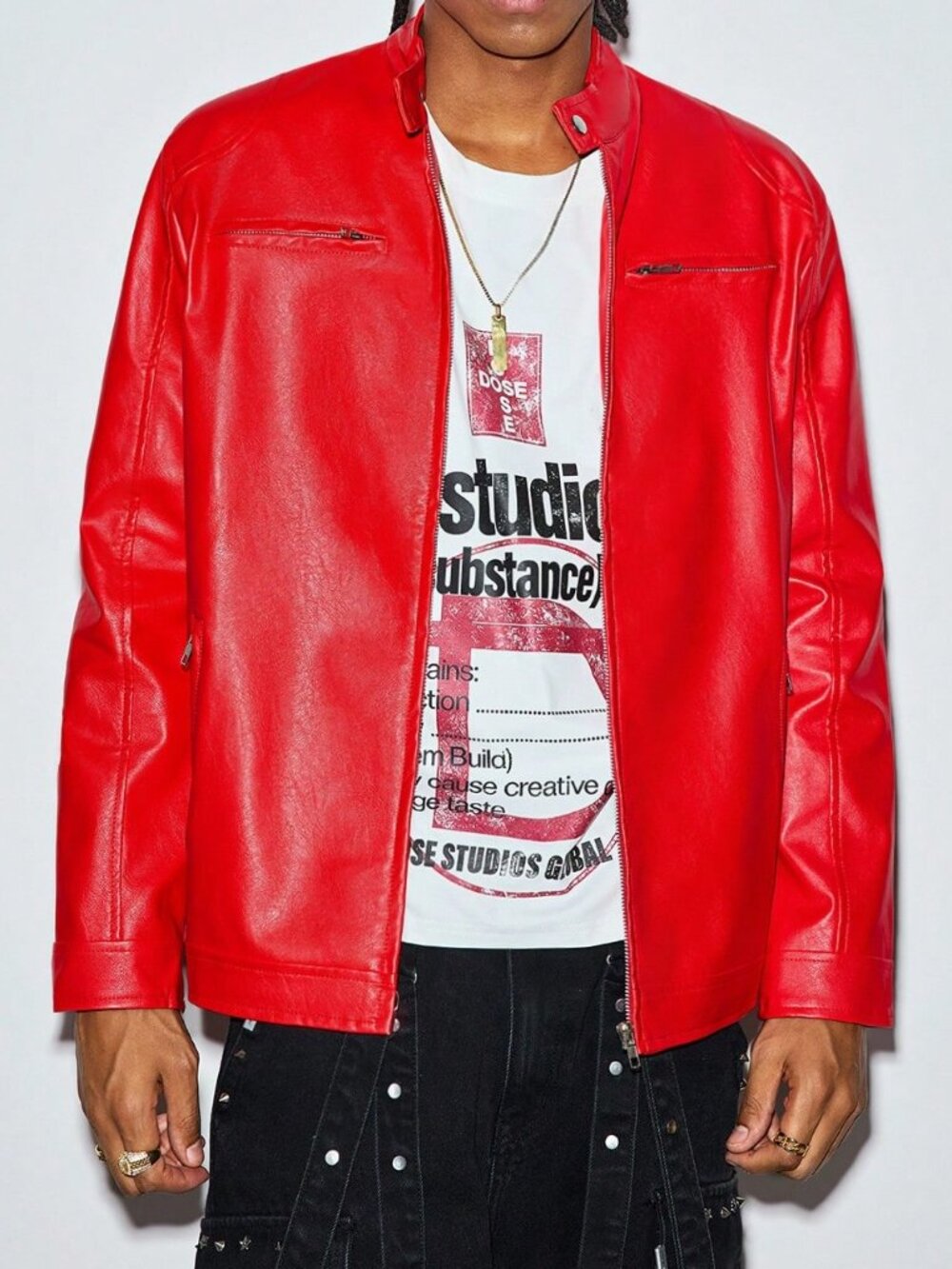 Red Minimalist Men's Lightweight Stand Collar Zipper Pocket Jacket